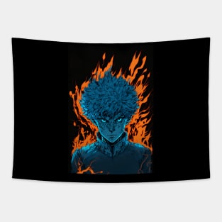 Anime Boy Blue Fire Powerup Tapestry