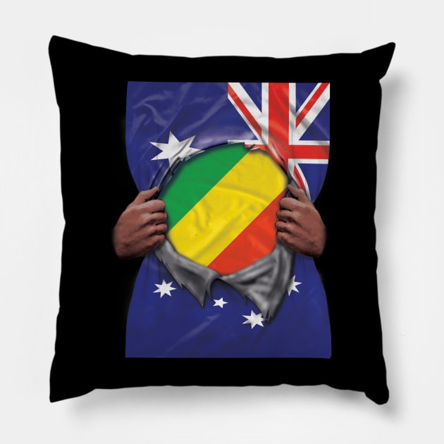 Republic Of The Congo Flag Australian Flag Ripped - Gift for Congon From Republic Of The Congo Pillow by Country Flags