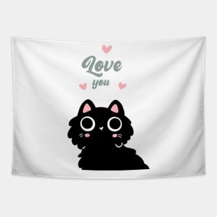 Love you cute black cat for valentines day Tapestry