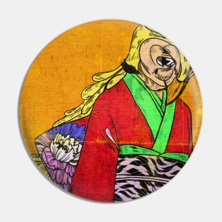 lady owl pop wearing kimono Pin