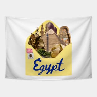 Egypt History in a Postcard Art Collage Tapestry