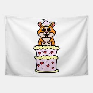 Funny hamster jumping out of a cake Tapestry