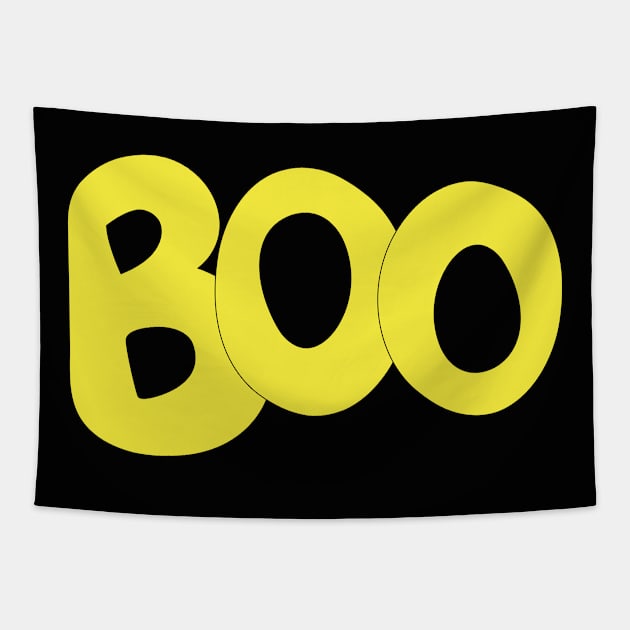 BOO text art in yellow bubble letters Tapestry by Angel Dawn Design