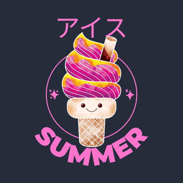 Japanese Kawaii Ice Cream Pink Summer by InkyArt
