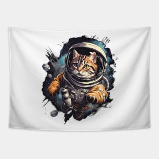 Astronaut Kitten In Outter Space Tapestry