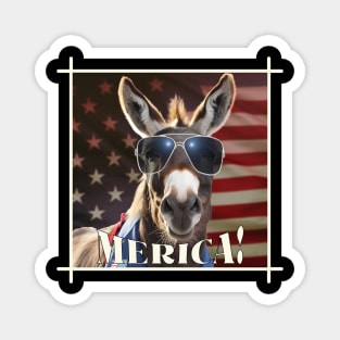 Funny Patriotic Donkey MERICA! Happy Birthday America! Magnet