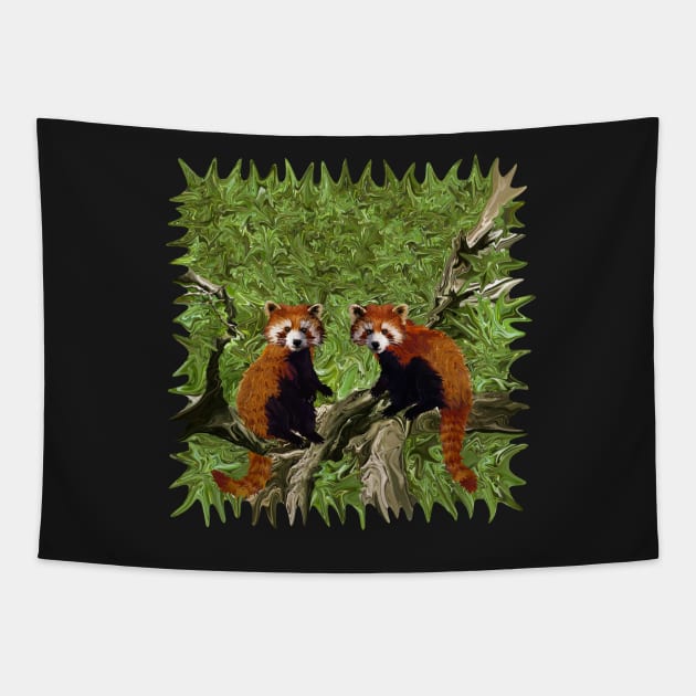 Frolicking Red Pandas Tapestry by distortionart