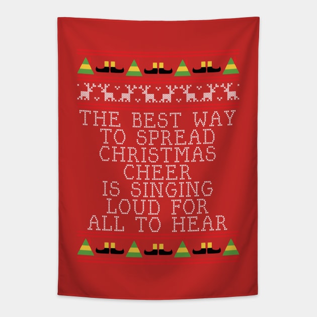 Christmas Cheer Elf Quote Knit Tapestry by Rebus28