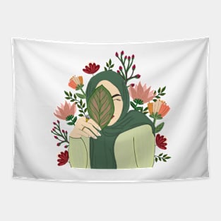 Floral Green Hijabi Muslima Tapestry