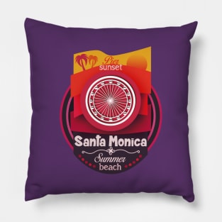 Sunset Pier - Santa Monica Pacific wheel (red sunset) Pillow