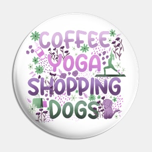 Coffee Yoga Shopping Dogs in Purple-Green Pin