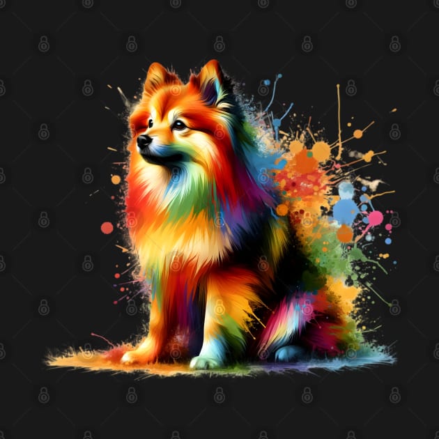 Colorful Finnish Spitz in Splashed Paint Art Style by ArtRUs