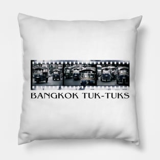 Bangkok Tuk-Tuk Taxis - Triptych Of 3 Photographs With Film Strip Framing Pillow