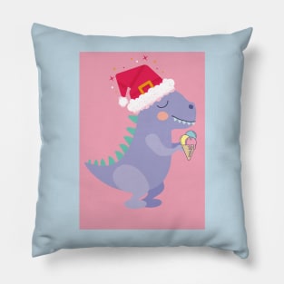 Christmas dinosaur with ice cream and hat Pillow