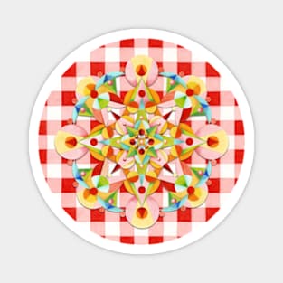 Red Gingham Pastel Mandala Magnet