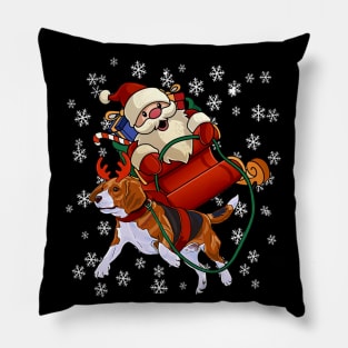 Santa Claus Riding Beagle Christmas Funny Gift Pillow