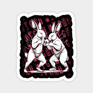 Two White Rabbits Boxing Magnet