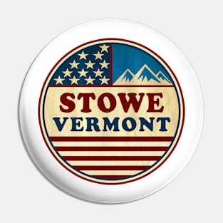 Stowe Vermont Skiing Mountains Stars And Stripes Ski VT Pin