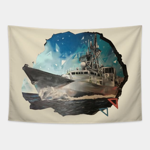 Cool Retro Marine Warship Seamen Sailors Patriot Gamer Gift Tapestry by peter2art