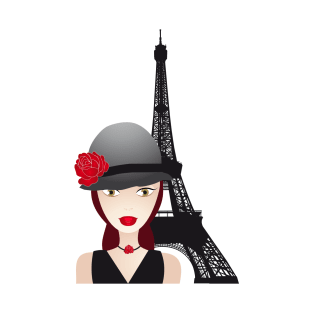 Vintage poster with beautiful girl in paris T-Shirt