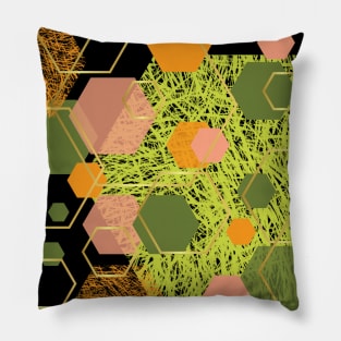 Green, orange, lemon, dusty pink, olive and gold geometrical hexagons Pillow