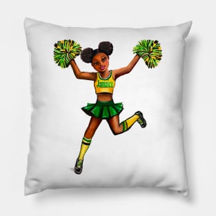 jamaican Reggae Rasta Inspirational motivational affirmation Cheer leader- Cheer Squad - anime girl cheerleader with Afro hair Jamaica Pillow