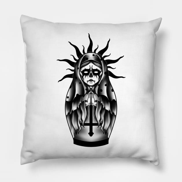 Black metal matryoshka doll Pillow by Smurnov