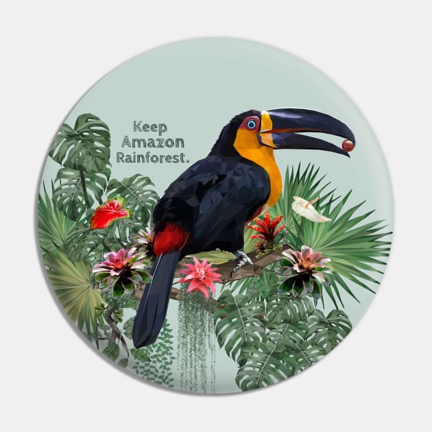 Polygonal art of Ariel toucan bird with Amazon leafs. Pin by Lewzy Design