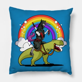 Ninja Unicorn Riding Dinosaur Pillow