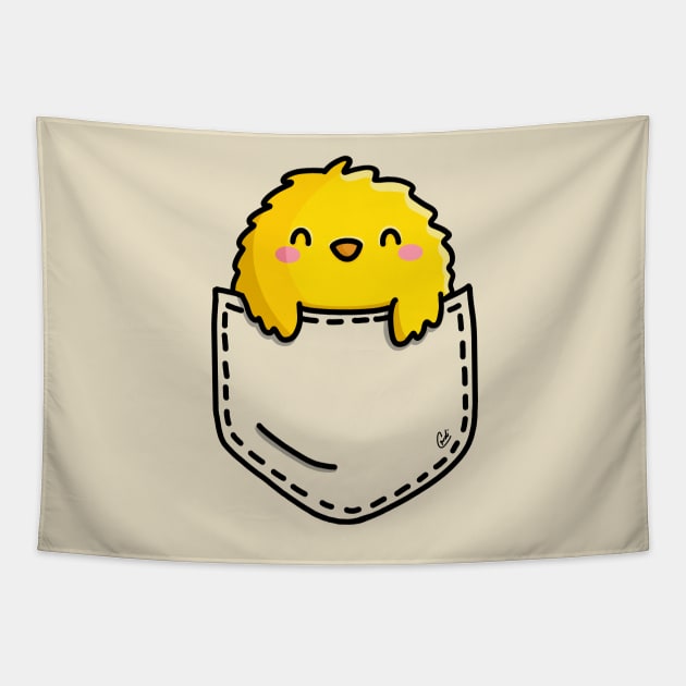 Cute Yellow Spring Pocket Chick Tapestry by CyndiCarlson