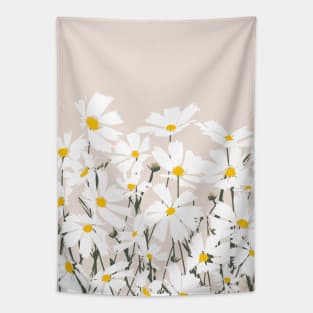 Les Fleurs de Paris - White Cosmos Flowers on Beige Tapestry