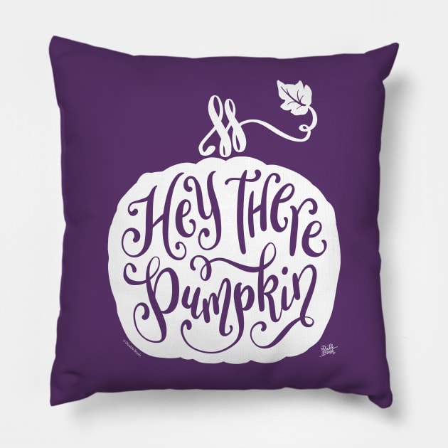 Cute Fall Autumn Hey There Pumpkin Hand Lettered White Pillow by DoubleBrush