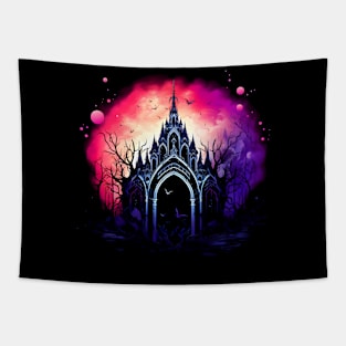 Cool Dark Goth Castle Neon Colors Rave Design Tapestry