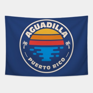 Retro Aguadilla Puerto Rico Vintage Beach Surf Emblem Tapestry