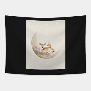 Deer and rabbit sleeping on the moon Tapestry