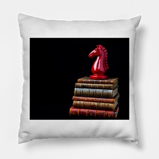 Red Knight On Old Books Pillow