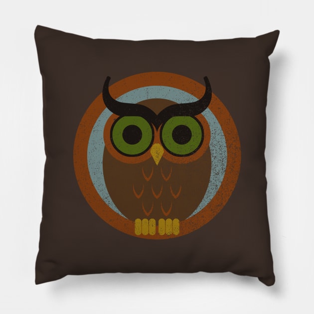 70s Style Owl (faded) Pillow by GloopTrekker