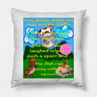 Hey diddle diddle the cat and the fiddle nursery rhyme children’s story Pillow