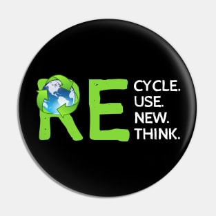 Recycle Reuse Renew Rethink, Save Earth. Pin