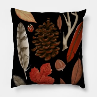 Fall Leaves with Antlers, Feathers, Pinecones, Ladybug Pillow