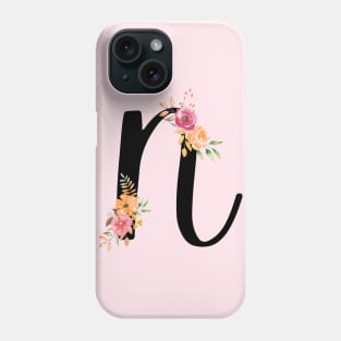 Letter N With Watercolor Floral Wreath Phone Case