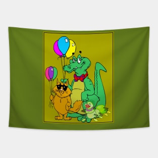 Cartoon Fantasy Abstract Alligator, Cat and Caterpillar Animal Print Tapestry