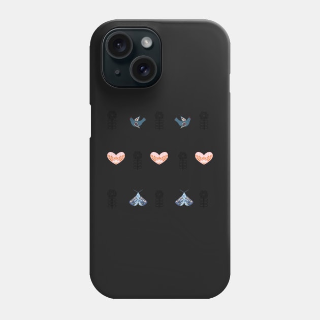 Hearts, Moths & Birds Phone Case by MinnieWilks