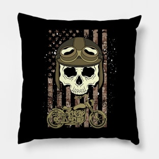 Motorcycle Camouflage US Flag Skull Biking Biker Pillow