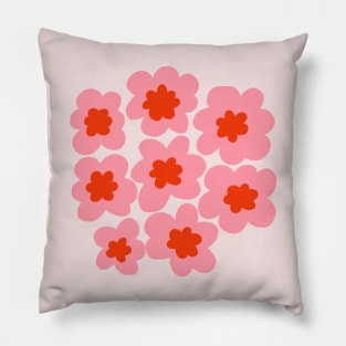 70s retro hippie flowers in pink and red Pillow