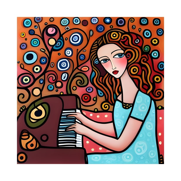 Young woman playing a Piano by Colin-Bentham