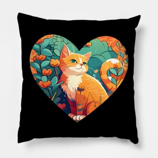 Fancy And Fine Flowered Orange Cat Heart Garden Design Pillow