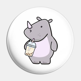 Cute Rhino Loves Boba Tea! Pin