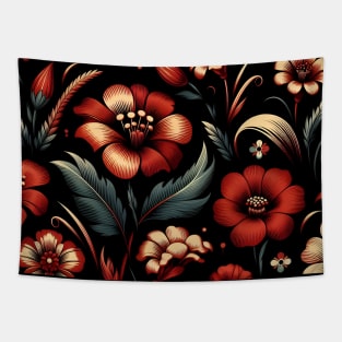 Red Floral Illustration Tapestry