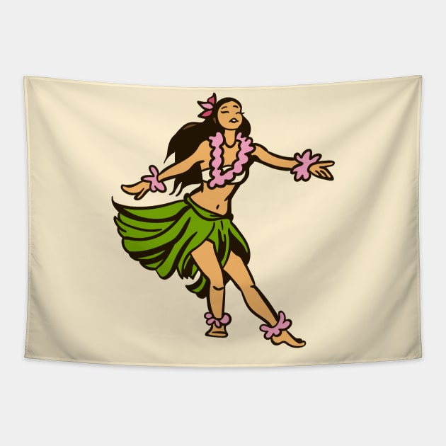 Vintage Hawaiian Hula Dancer Cartoon // Retro Hula Girl Tapestry by Now Boarding